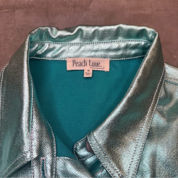 Peach Love California Women’s Turquoise Metallic Romper Sz M - Picture 6 of 9